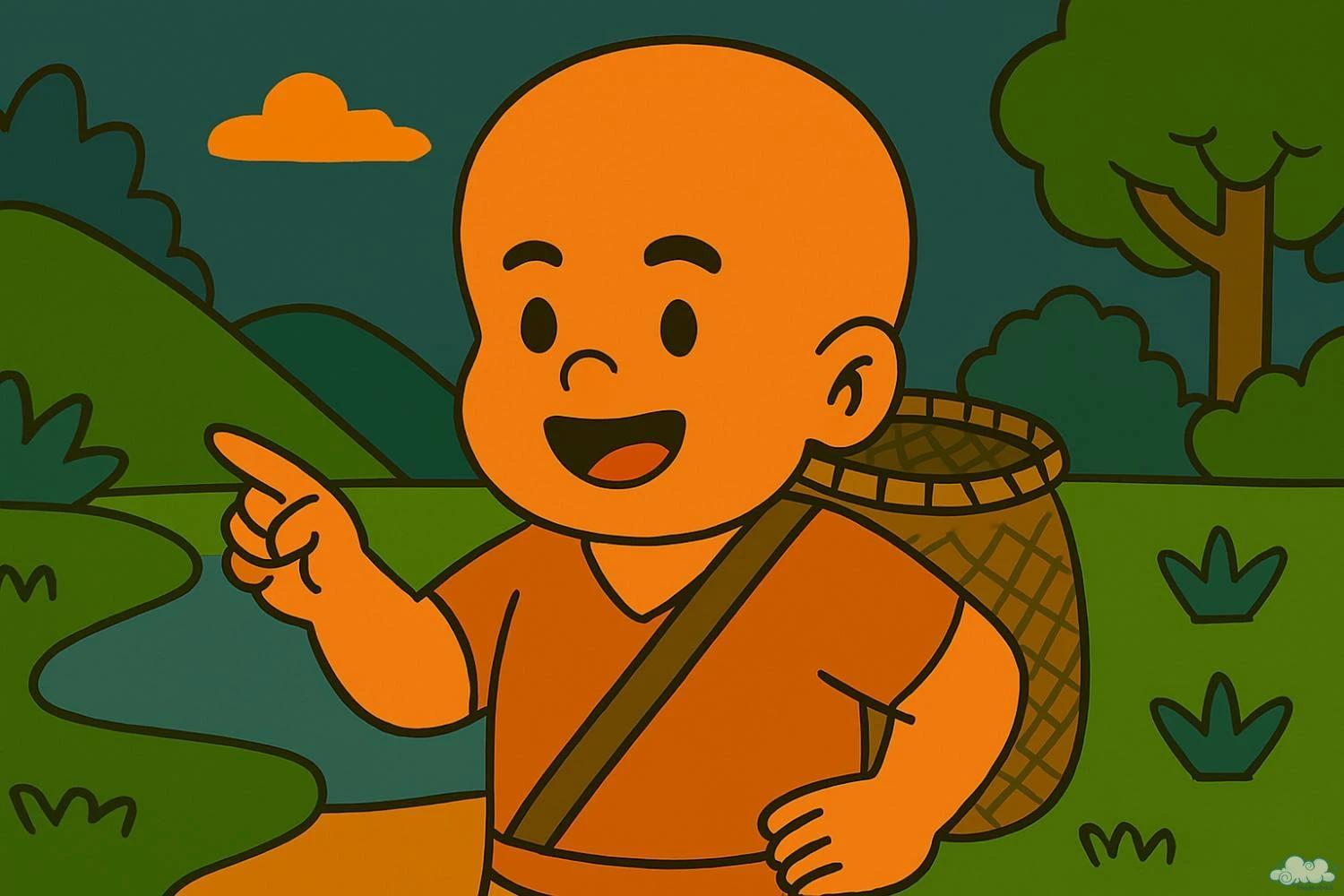 Minh họa Trạng Quỳnh nhỏ tuổi lừa bạn bằng trò “đầu to bằng cái bồ” dưới ánh trăng – truyện dân gian hài hước Việt Nam