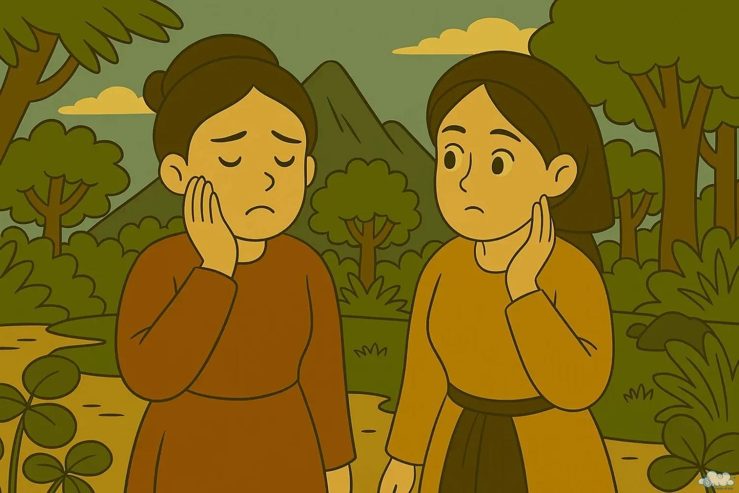 Tranh minh họa truyện Đông Thi – Cô gái nhăn mặt bắt chước người đẹp Tây Thi