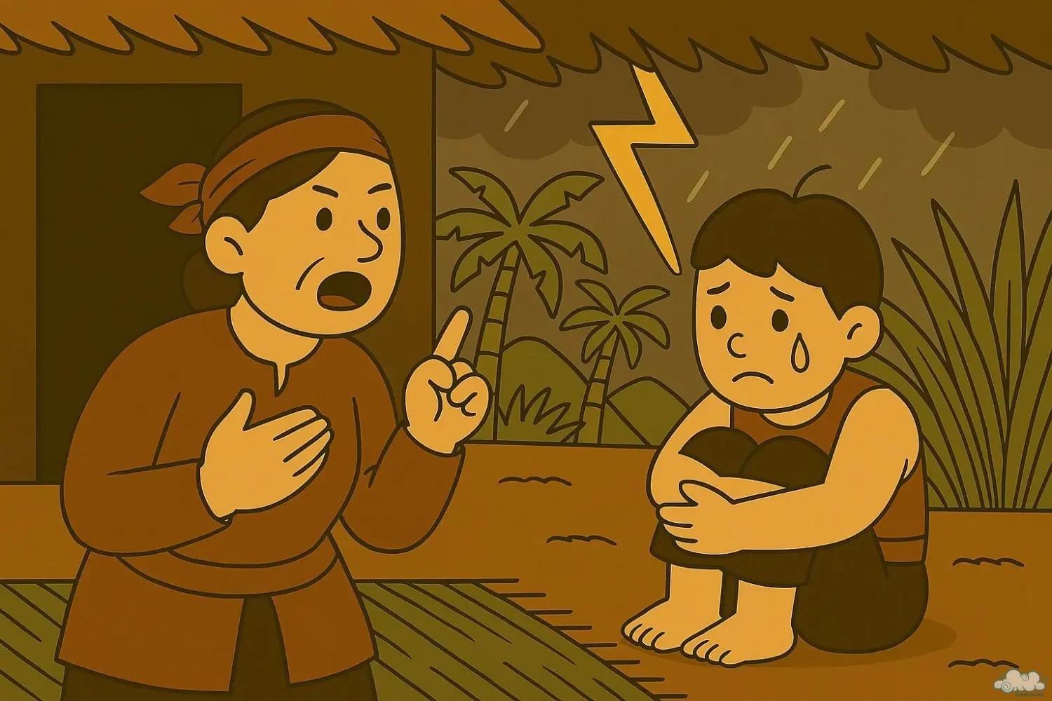 Tranh minh họa đứa con trời đánh – Truyện cổ tích Việt Nam về lòng hiếu thảo