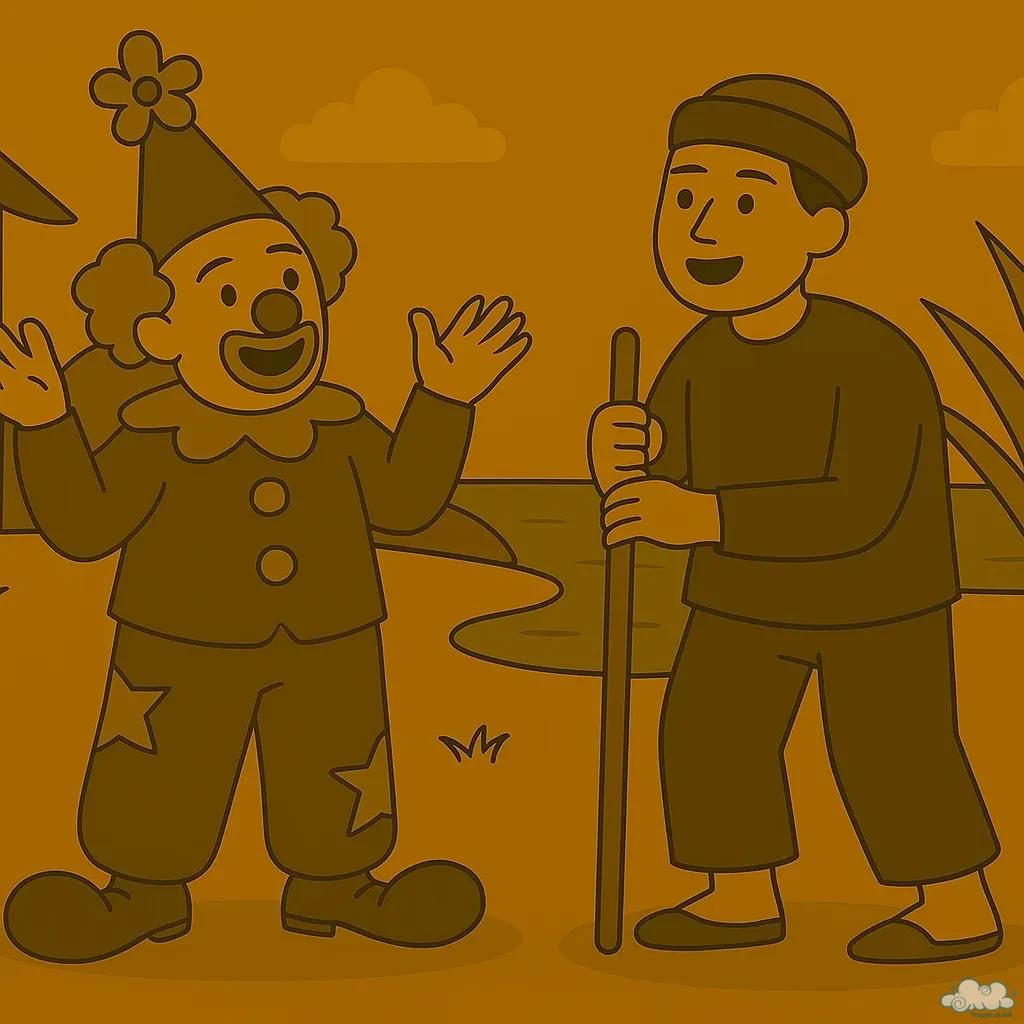 Anh hề đứng trên sân khấu giữa tiếng cười đám đông – minh họa truyện ngụ ngôn về sự thật và nhận thức