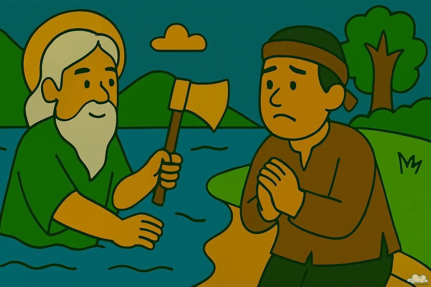 Chàng tiều phu nghèo và ba lưỡi rìu vàng, bạc, sắt – truyện dân gian về lòng trung thực