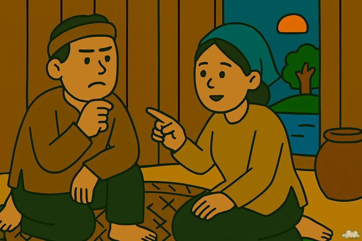 Cô gái thông minh khuyên bảo chồng – tranh minh họa truyện cổ tích Gái ngoan dạy chồng