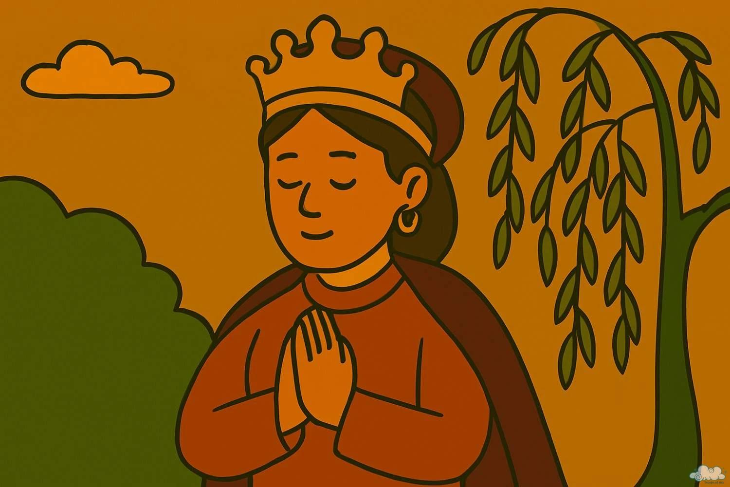Tượng Mẫu Liễu Hạnh tay cầm quạt, khoác áo đỏ – Hình minh họa truyền thuyết Liễu Hạnh công chúa
