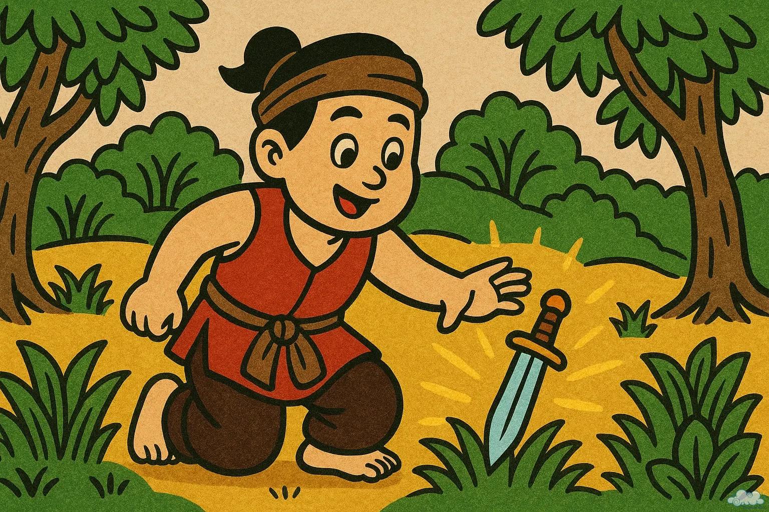 Tranh minh họa lưỡi dao thần – Truyện cổ tích Việt Nam về lòng dũng cảm và công lý