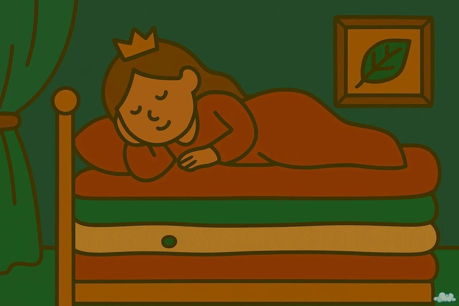 Nàng công chúa đang ngủ trên chồng nệm cao với hạt đậu nhỏ phía dưới – truyện cổ Andersen