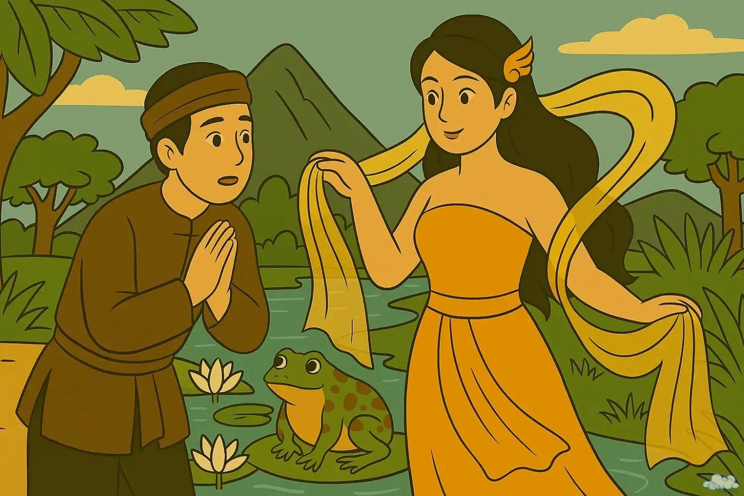 Minh họa truyện cổ tích Nàng Tiên Cóc – cô gái hóa thành tiên giữa hồ sen