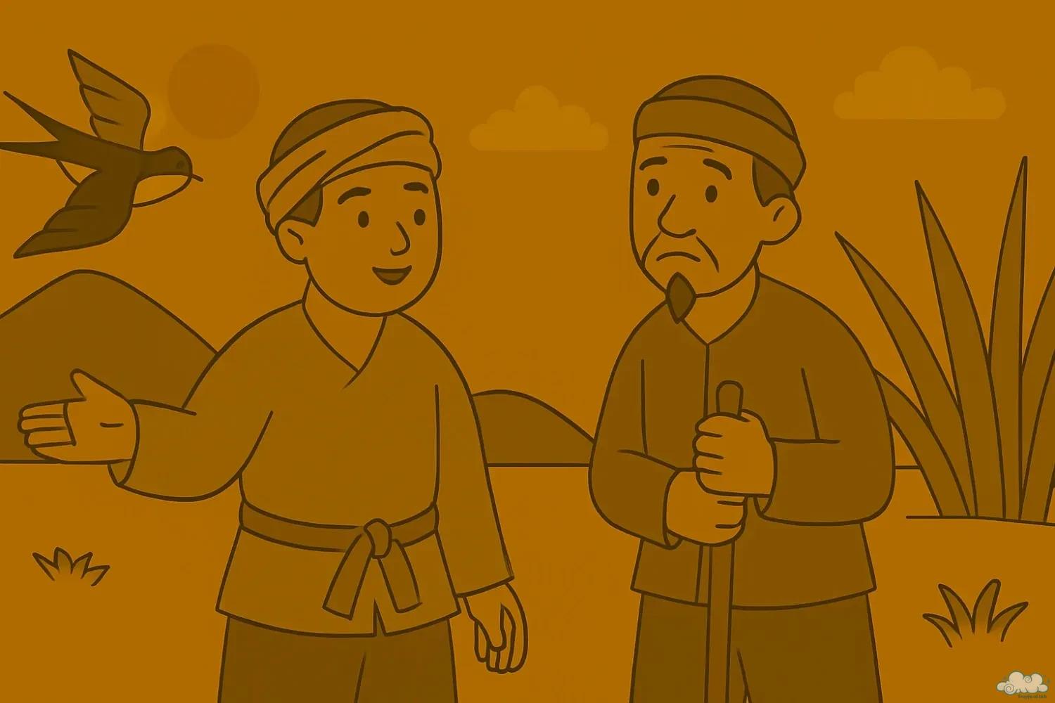 Heng-bu chăm sóc chim én bị gãy chân, nhận về phúc lành – Minh họa truyện cổ tích Non-bu và Heng-bu