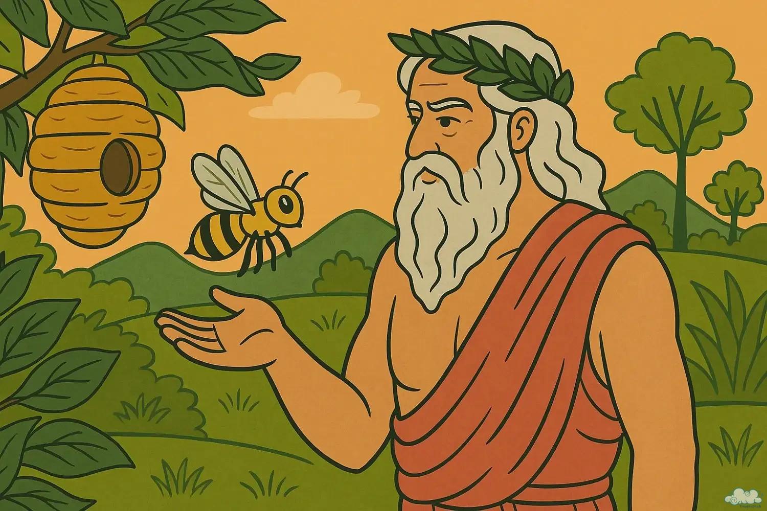 Hình ảnh minh họa ong dâng mật lên thần Jupiter trong truyện ngụ ngôn