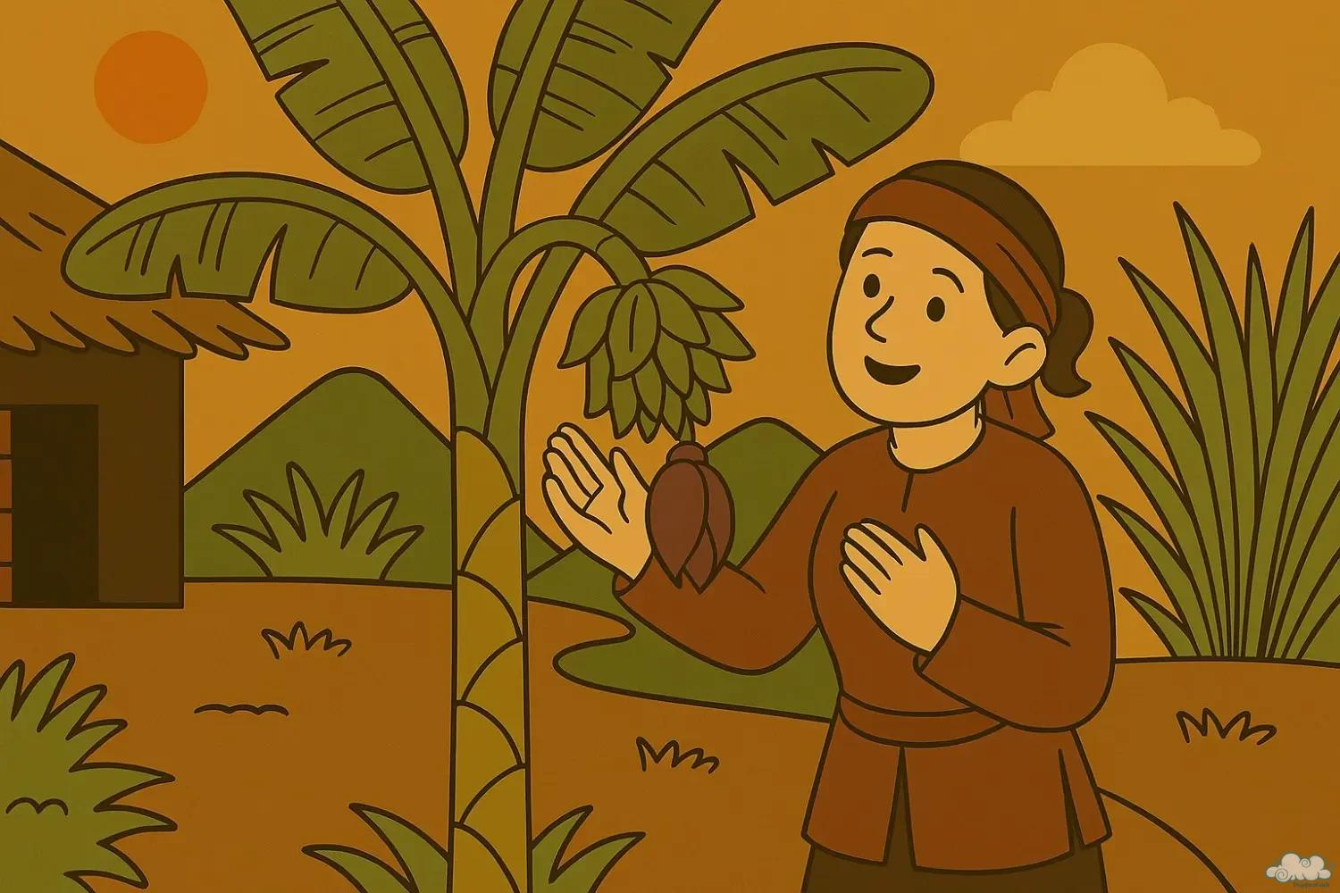 Minh họa cây chuối xanh tươi – Sự tích cây chuối trong truyện cổ tích Việt Nam