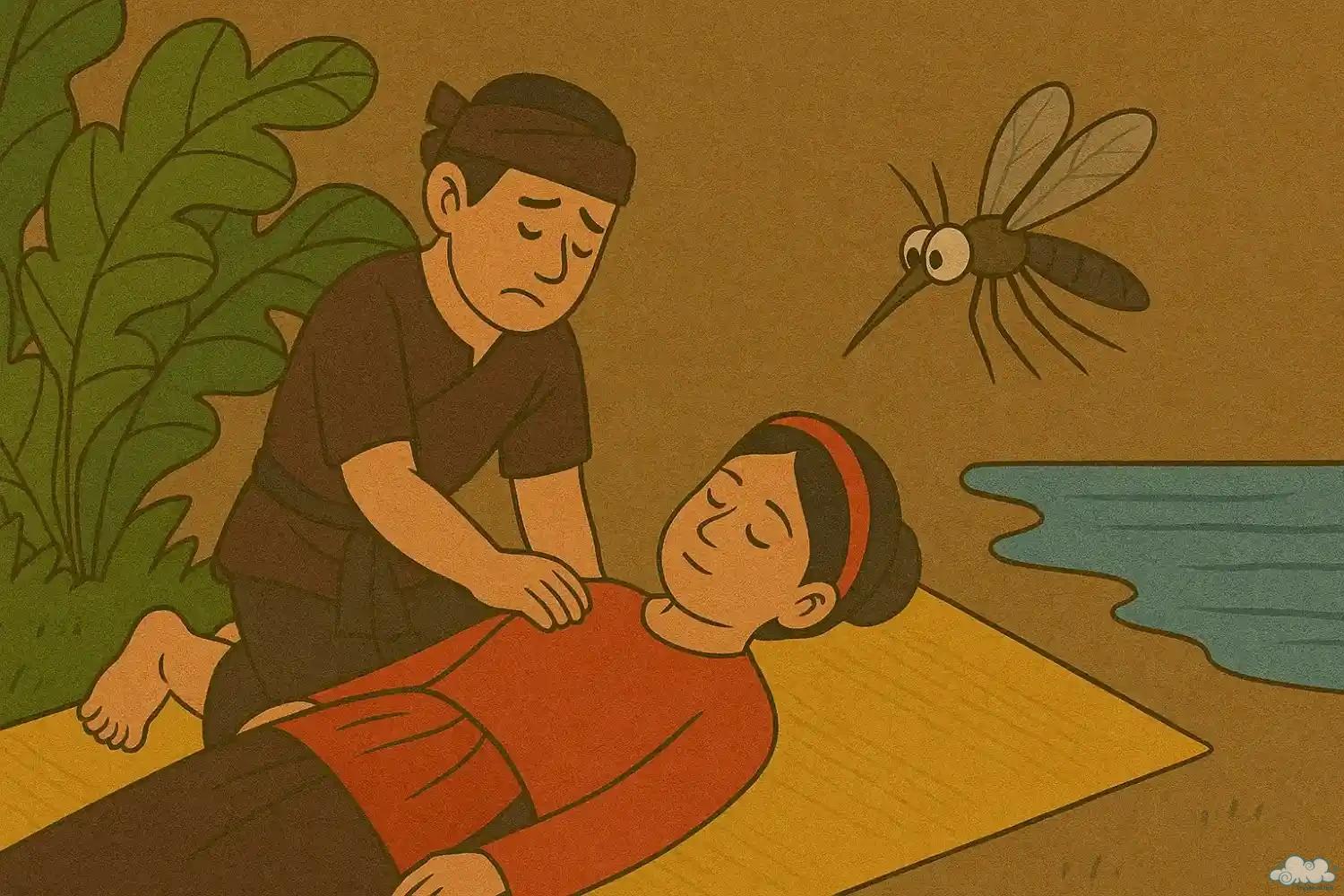 Hình minh họa con muỗi bay hút máu – Sự tích con muỗi trong cổ tích Việt Nam