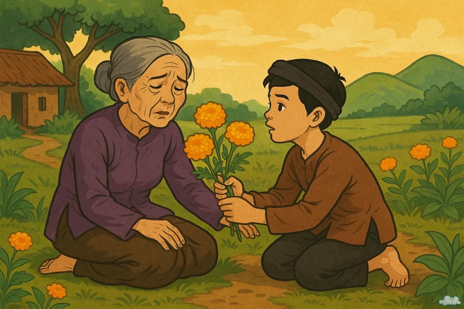 Minh họa sự tích hoa Cúc vạn thọ – Truyện cổ tích Việt Nam cảm động
