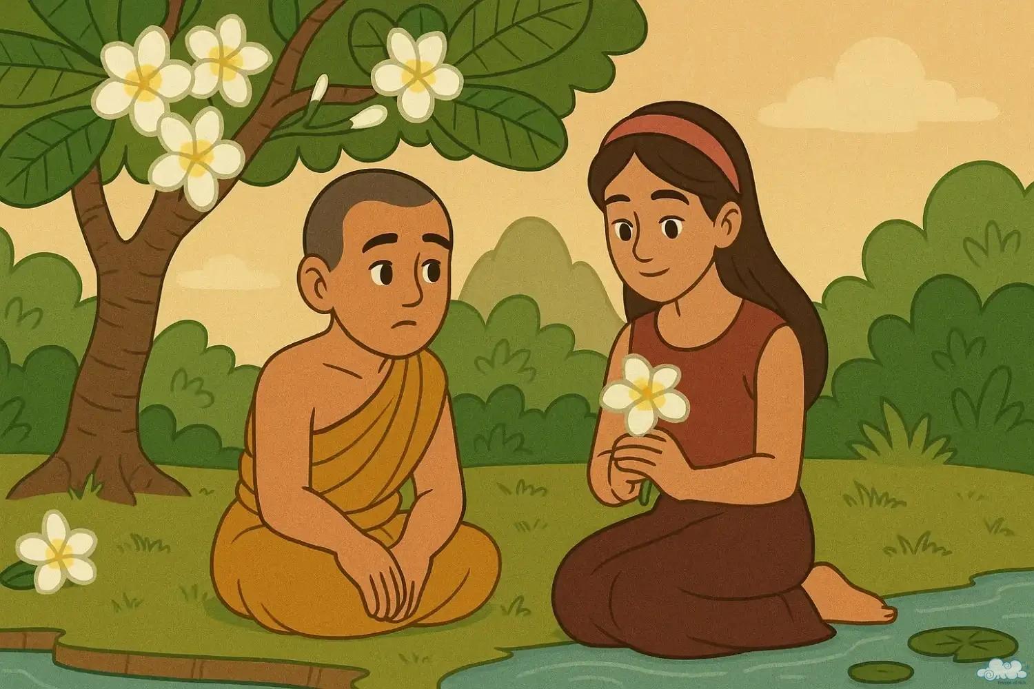 Minh họa người con trai hiếu thảo và hoa đại trong truyện cổ tích Việt Nam