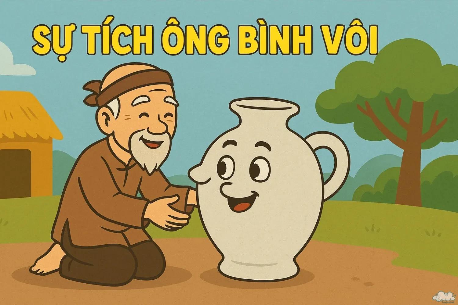 Minh họa người đàn ông tham lam và ông Bình Vôi trong truyện cổ tích Việt Nam