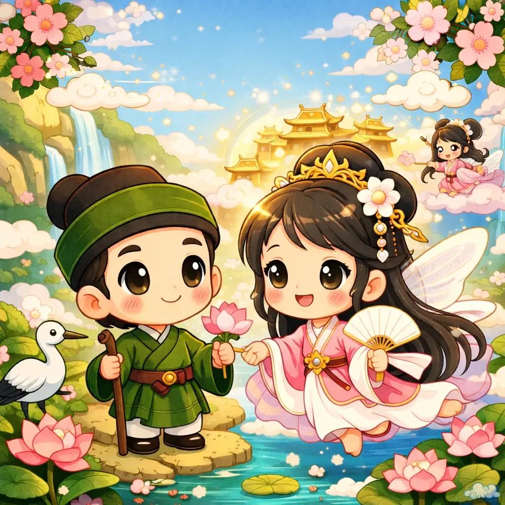 Tranh minh họa Từ Thức gặp tiên trong truyện dân gian Việt Nam