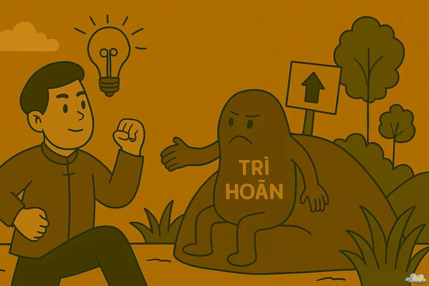 Làm sao để vượt qua sự trì hoãn Người trẻ ngồi trước bàn làm việc với biểu cảm chần chừ – biểu tượng của sự trì hoãn